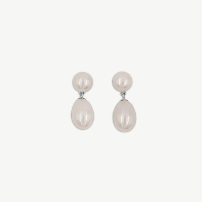 Rice button Freshwater Pearl Earrings - Silver