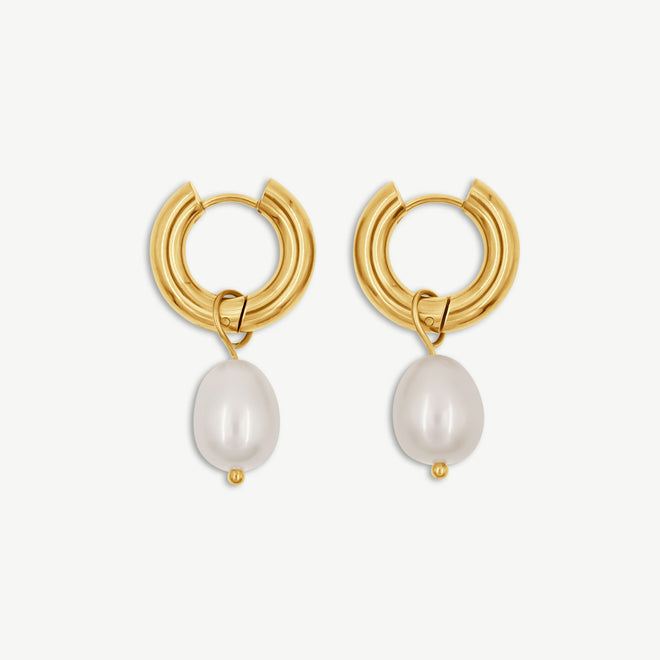 Small Hoop Earrings, with medium detachable freshwater pearls - 4mm thick