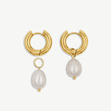Small Hoop Earrings, with medium detachable freshwater pearls - 4mm thick