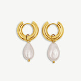 Small Hoop Earrings, with large detachable freshwater pearls - 5mm thick