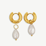 Small Hoop Earrings, with large detachable freshwater pearls - 5mm thick