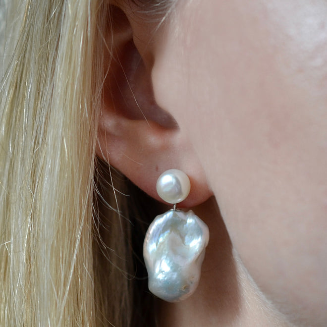 Flameball Freshwater Pearl Drop Earrings