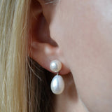 Rice button Freshwater Pearl Earrings - Silver