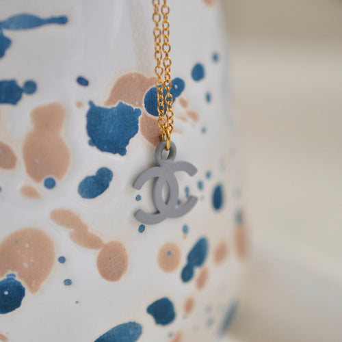 Authentic baby blue Chanel pendant - Repurposed and converted necklace  (18/45.7cm long)
