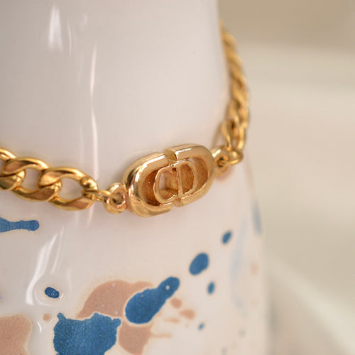 Authentic Christian Dior logo pendant - Repurposed and converted bracelet (6.3”/16cm - 7.5"/19cm long)