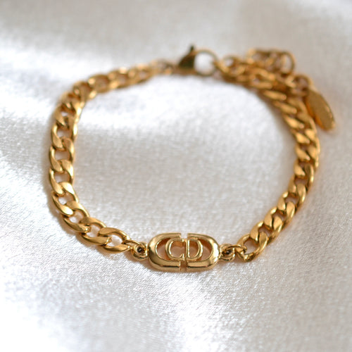 Authentic Christian Dior logo pendant - Repurposed and converted bracelet (6.3”/16cm - 7.5"/19cm long)