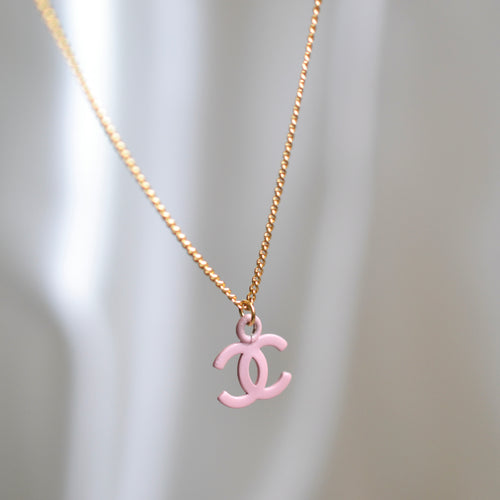 Authentic dark pink Chanel pendant - Repurposed and converted necklace (18"/45.7cm long)