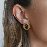 Oval ribbed statement studs - Black