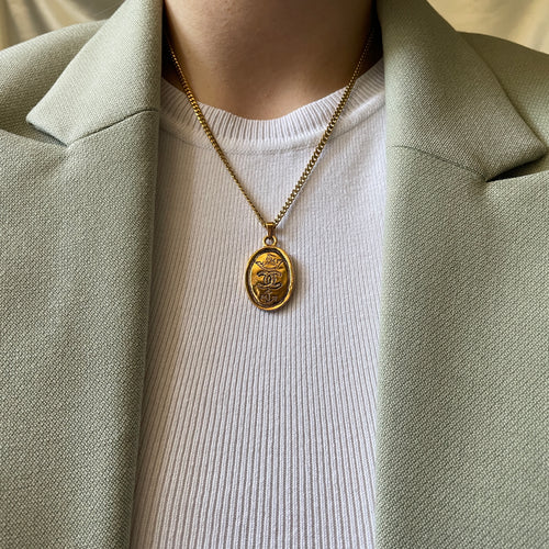 Authentic Chanel oval pendant - Repurposed and converted necklace (18"/45.7cm long)