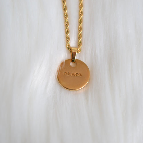 Authentic Prada gold circle pendant - Repurposed and converted necklace (18”/45.7cm long)