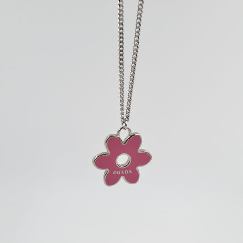 Authentic Prada silver and pink flower - Repurposed and converted necklace (18.1”/46.1cm long)