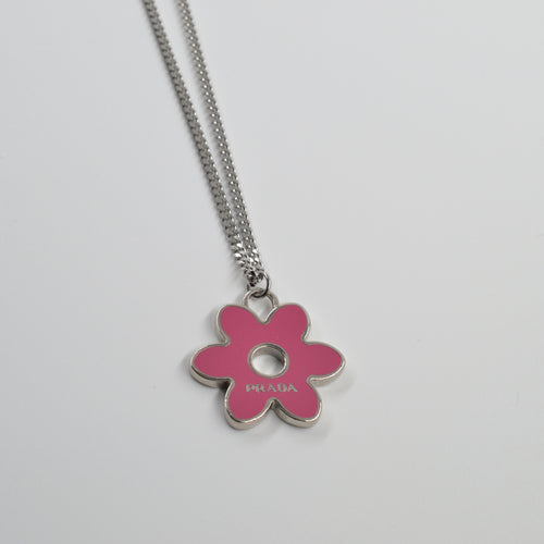 Authentic Prada silver and pink flower - Repurposed and converted necklace (18.1”/46.1cm long)