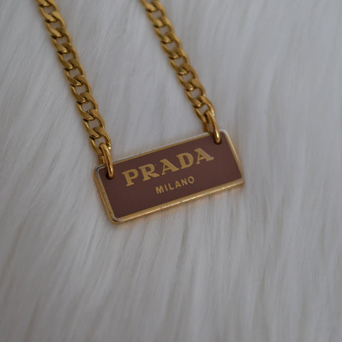 Authentic Prada gold and pink large rectangle - Repurposed and converted necklace (18”/45.7cm long)