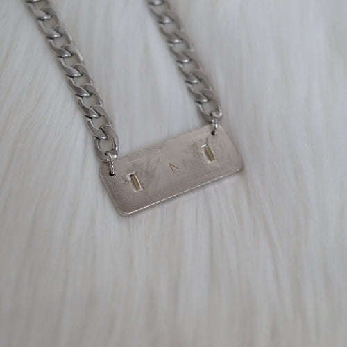 Authentic Prada silver and beige large rectangle - Repurposed and converted necklace (18”/45.7cm long)