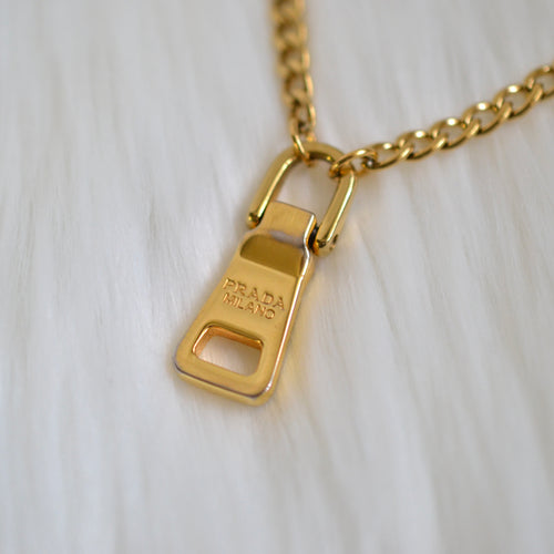 Authentic Prada gold zip - Repurposed and converted necklace (18”/45.7cm long)
