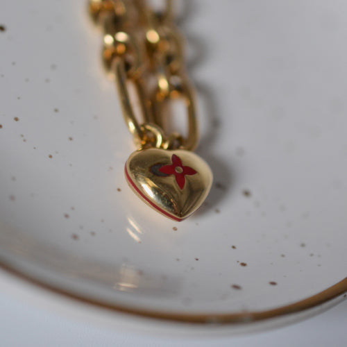 Authentic Louis Vuitton heart pendant - Repurposed and converted bracelet (5.9"/15cm - 7.5"/19cm long)