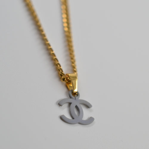 Authentic baby blue Chanel pendant - Repurposed and converted necklace (18.1"/45.9cm long)