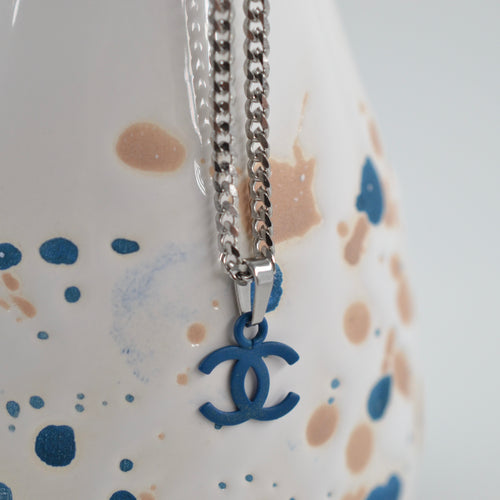 Authentic blue Chanel pendant - Repurposed and converted necklace (17.8"/45.1cm long)