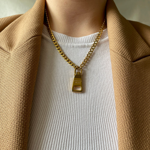 Authentic Prada large gold zip - Repurposed and converted necklace (18.2”/46.2cm long)
