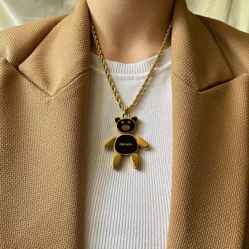 Authentic Prada gold and black large bear pendant - Repurposed and converted necklace (18”/45.7cm long)