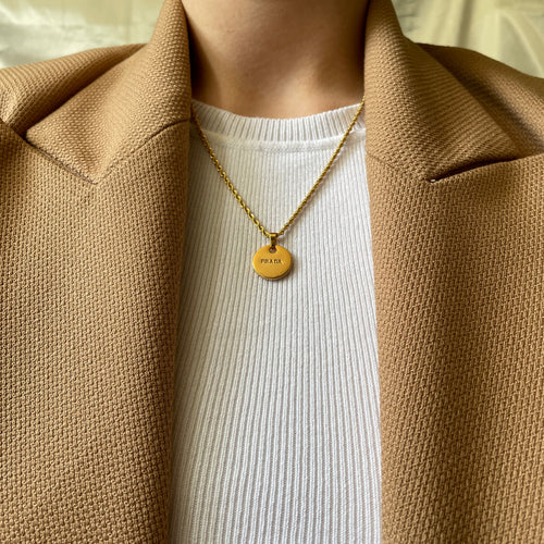 Authentic Prada gold circle pendant - Repurposed and converted necklace (18”/45.7cm long)