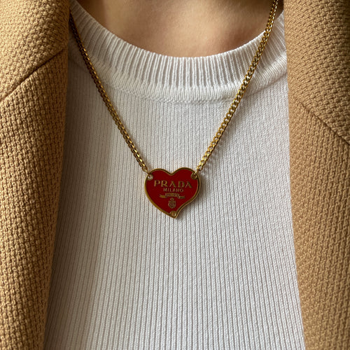 Authentic Prada gold and red heart - Repurposed and converted necklace (18.5”/47cm long)